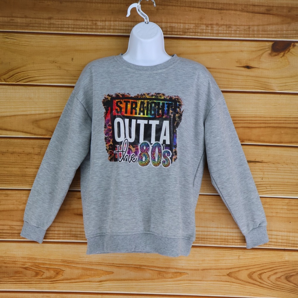 Sweatshirt Pullover Womens S Gray Heathered Graphic Print Straight Outta The 80s